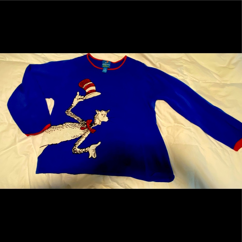 Woman’s Dr Suess Cat in the Hat sweater.